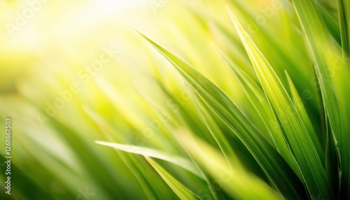 close-up of vibrant green grass leaves with soft light background, perfect for nature, freshness, and natural design projects