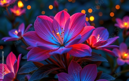 A stunning close-up of vibrant, glowing flowers in full bloom, illuminated with soft golden light.