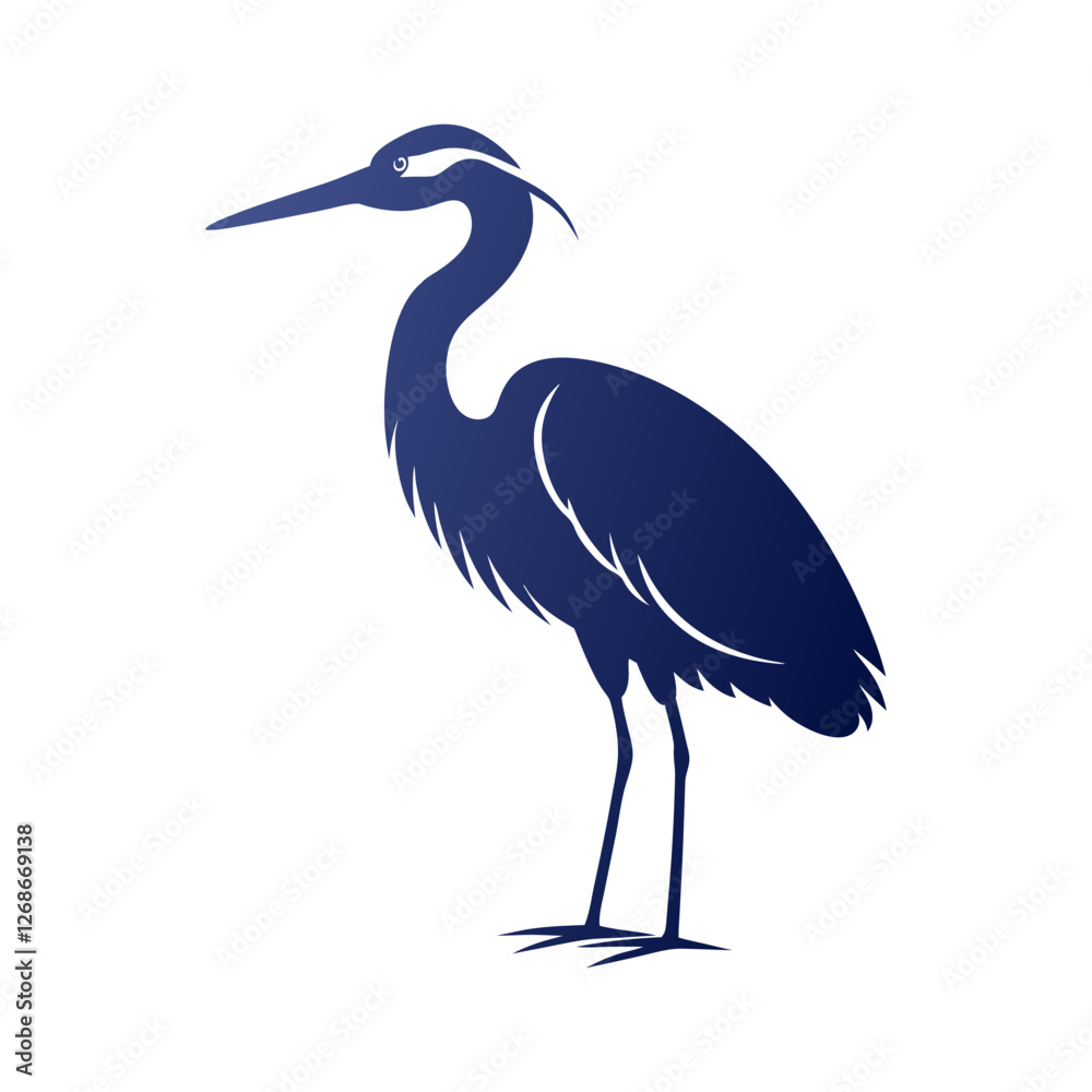 Fototapeta premium Egret Bird Silhouette Vector Icon Clean White Background.