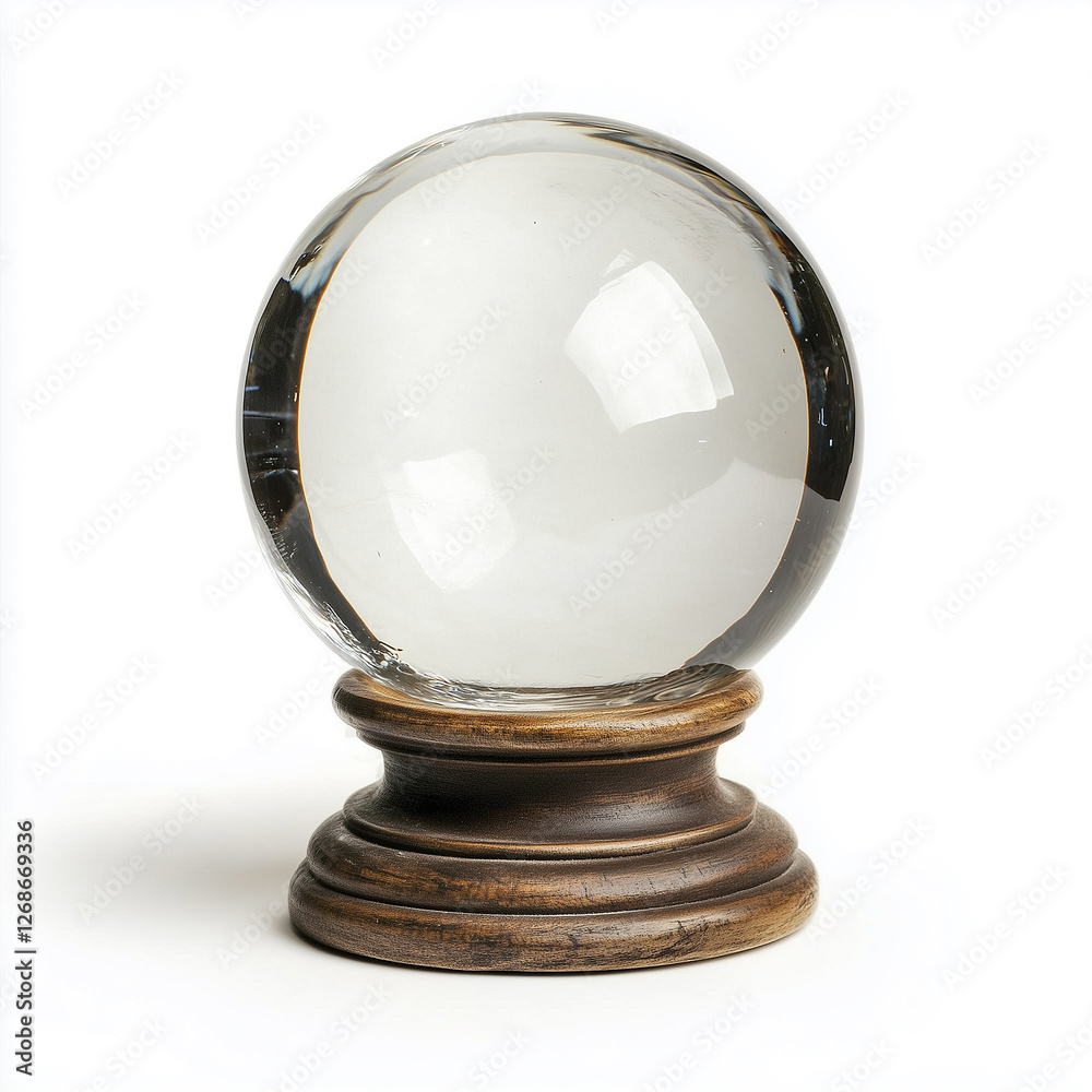 Decorative crystal ball on wooden base for divination and spiritual practices in serene settings Decorative crystal ball on wooden base for divination and spiritual practices in serene settings