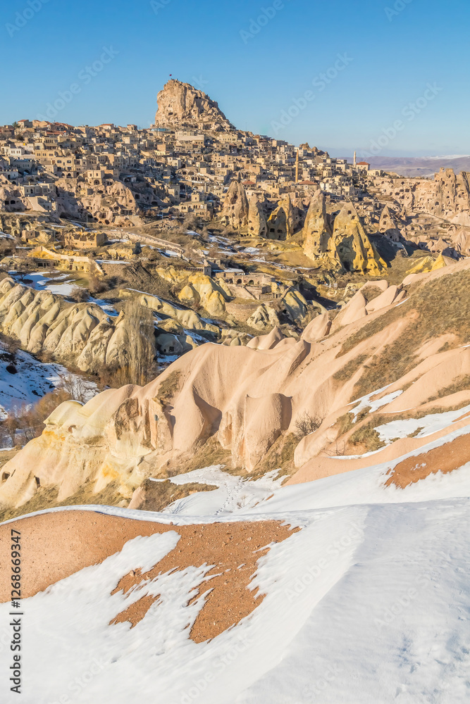 Uchisar village in winter, Cappadocia, Turkey