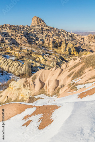 Obraz na płótnie Uchisar village in winter, Cappadocia, Turkey w salonie