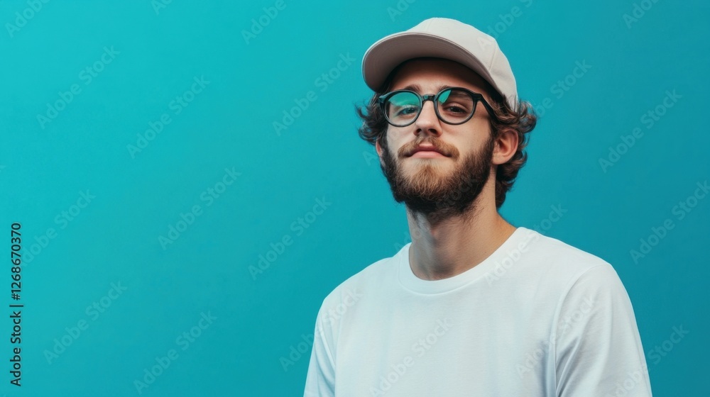 portrait of a young man with glasses and cap portrait of a young man with glasses and cap