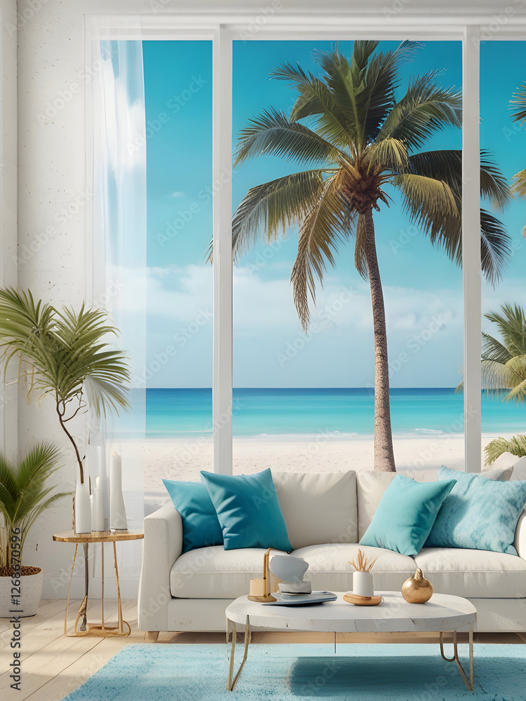 Fototapeta premium tropical beach with palm trees