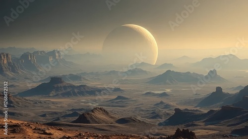 Planetary landscape ravaged by deflation and destruction, emptiness, landscape