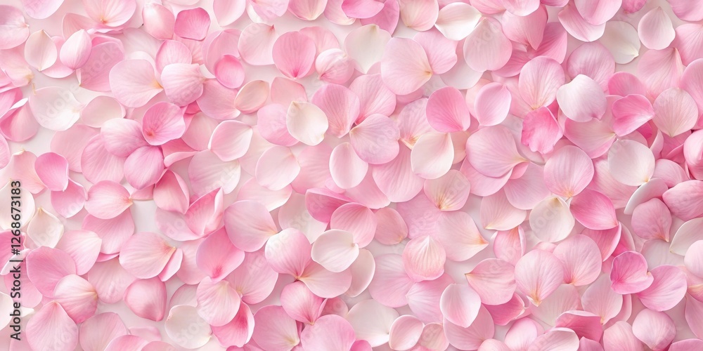 Obraz premium Soft pastel pink petals scattered all over a white background creating a beautiful and delicate floral allover effect, decorative wallpaper, allover