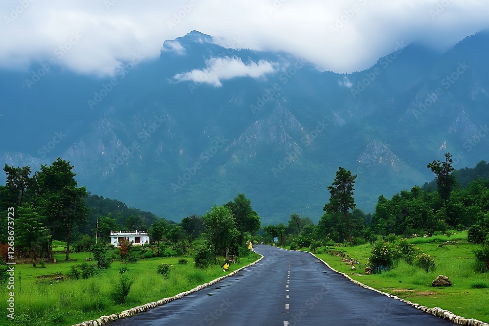 Naklejka premium Mountain road in Kyrgyzstan, Issyk-Kul.
