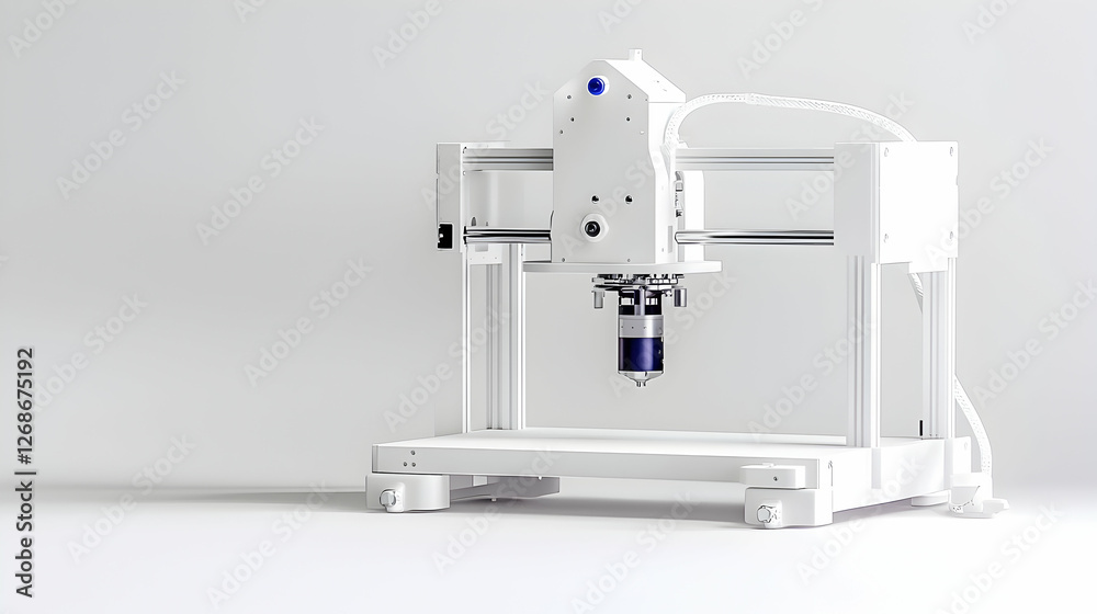 White 3D printer on white background, studio shot White 3D printer on white background, studio shot