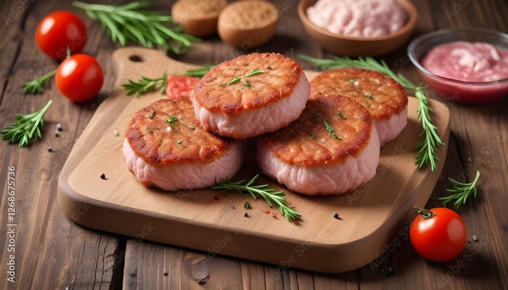 Fresh meat cutlets on wooden background Fresh meat cutlets on wooden background