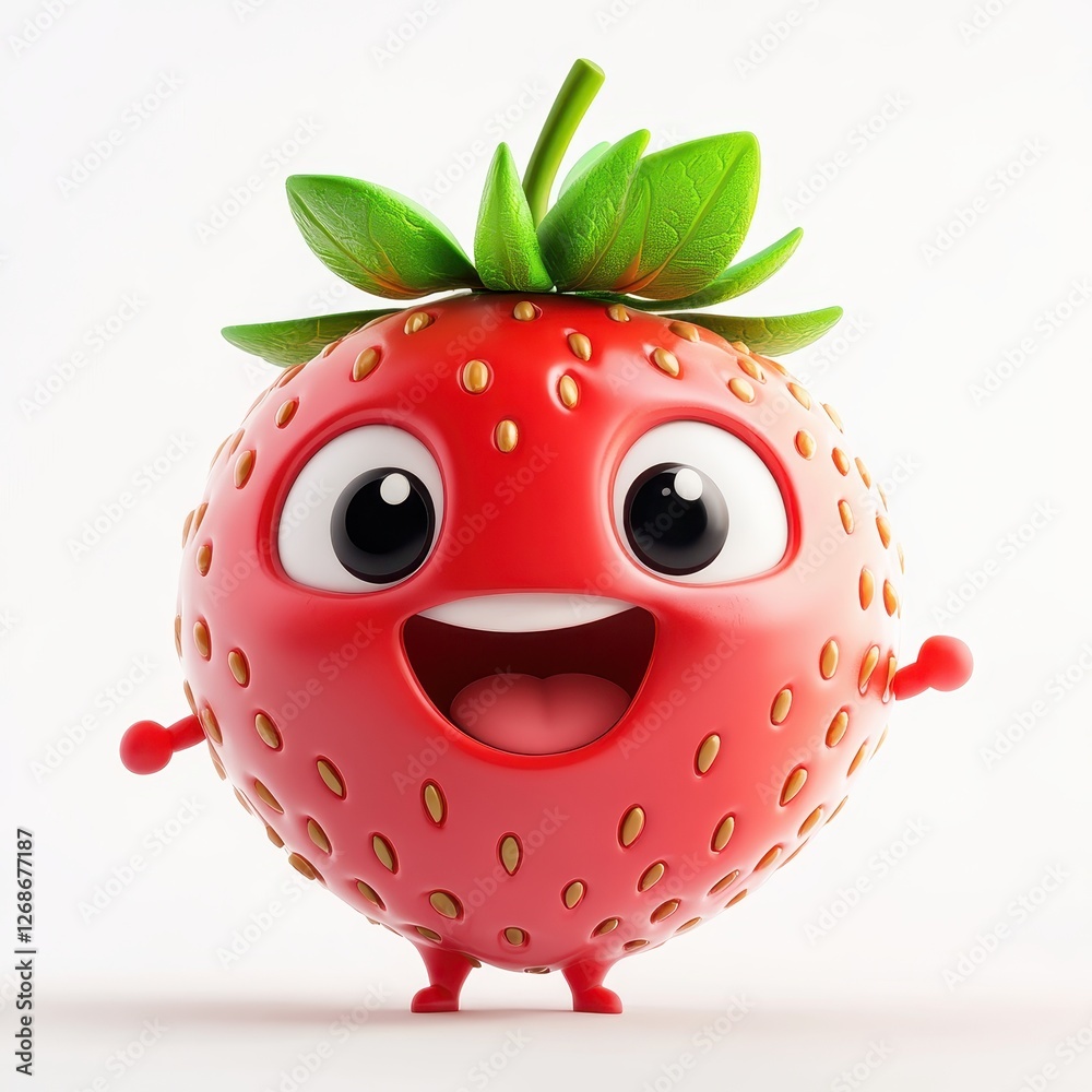 Fototapeta premium Fresh and juicy strawberry with lush green leaf on top, perfectly ripe and ready to enjoy