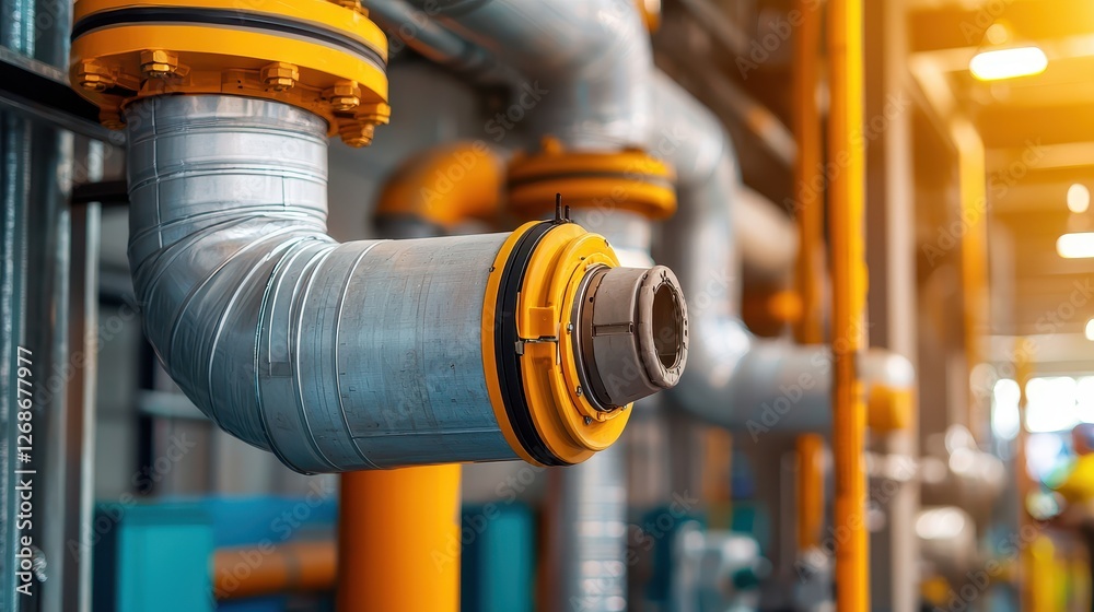 Air Conditioning Service Concept, Inspection of HVAC System with Visible Ductwork in a Mechanical Room Environment Air Conditioning Service Concept, Inspection of HVAC System with Visible Ductwork in a Mechanical Room Environment
