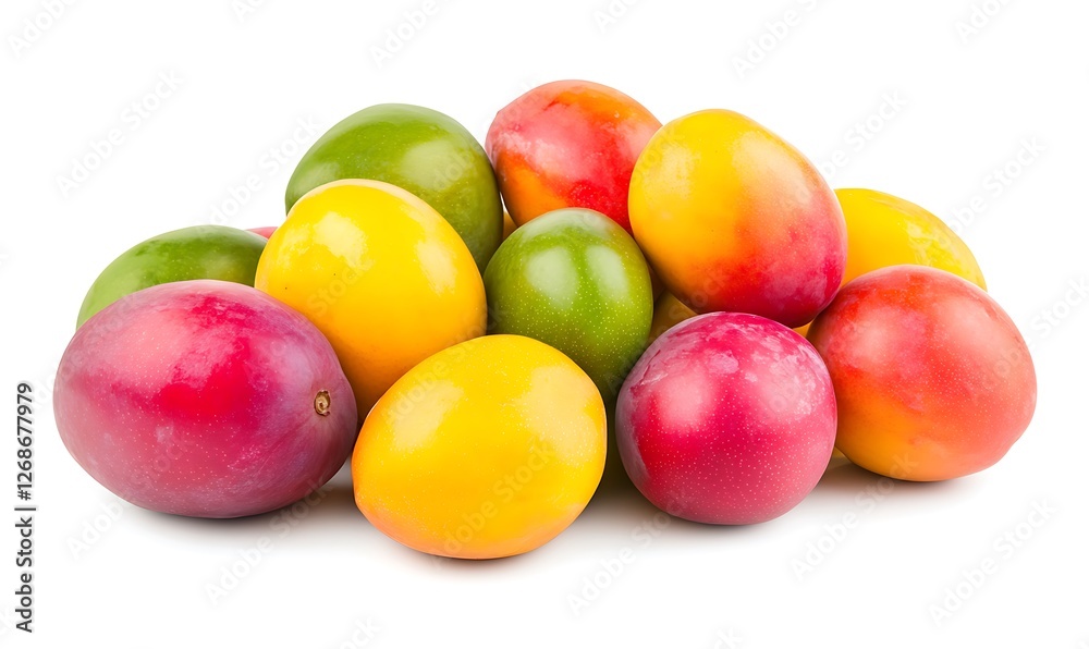 A pile of fresh mangoes in various sizes and colors A pile of fresh mangoes in various sizes and colors