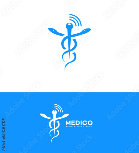 Medico Telemedicine Logo Caduceus, Wireless, Healthcare, Technology, Digital