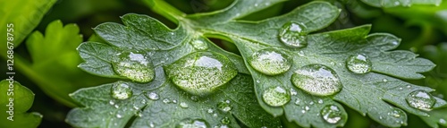 water drops on a green leaf