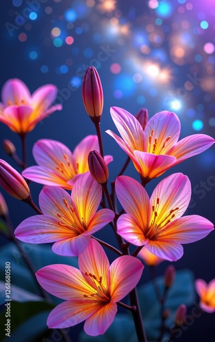 A stunning close-up of vibrant, glowing flowers in full bloom, illuminated with soft golden light.