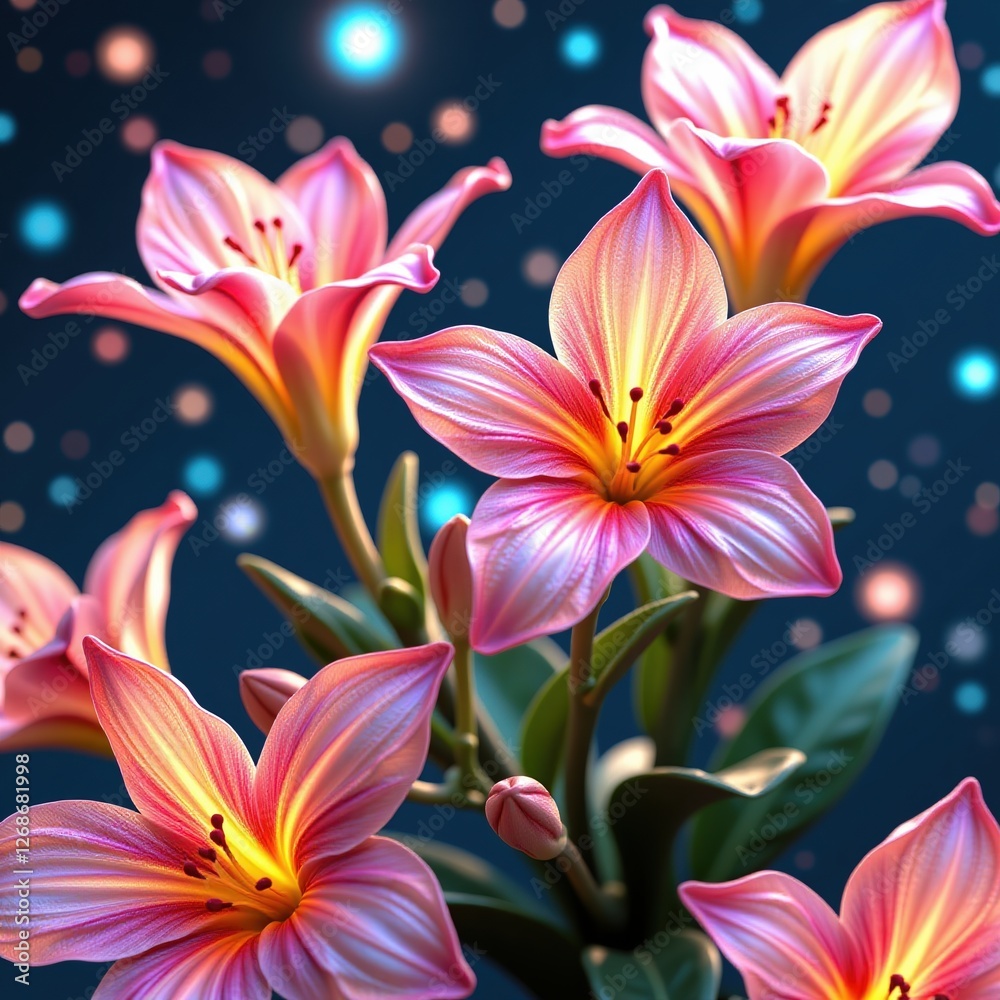 A stunning close-up of vibrant, glowing flowers in full bloom, illuminated with soft golden light. A stunning close-up of vibrant, glowing flowers in full bloom, illuminated with soft golden light.