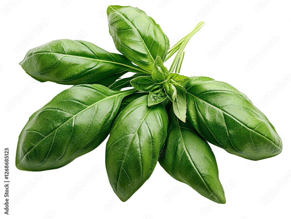 A bunch of fresh basil leaves with smooth edges, isolated on a clean transparent background, PNG file. A bunch of fresh basil leaves with smooth edges, isolated on a clean transparent background, PNG file.