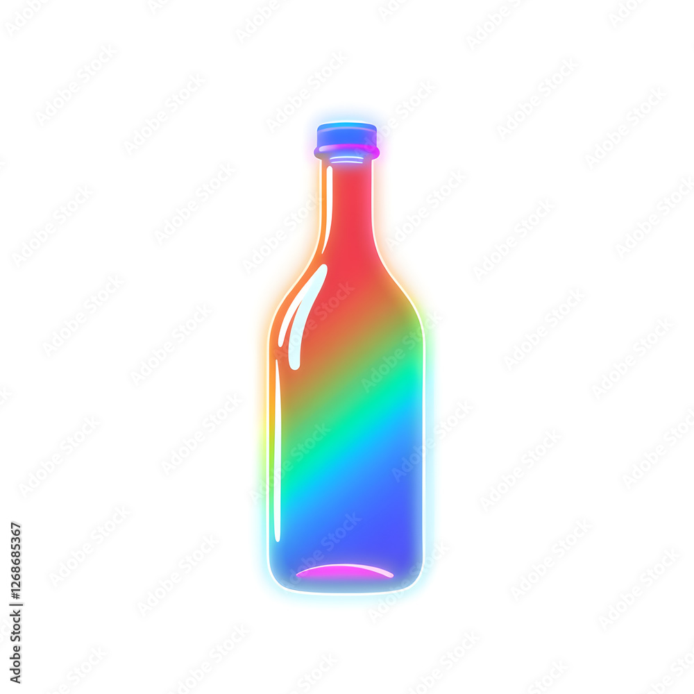 Bottle holographic 3D icon. neon symbol vector illustration isolated on white background. Generative AI Bottle holographic 3D icon. neon symbol vector illustration isolated on white background. Generative AI
