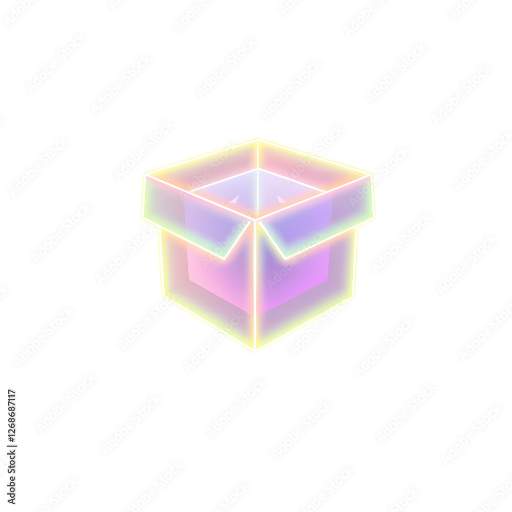 Box holographic 3D icon. neon symbol vector illustration isolated on white background. Generative AI