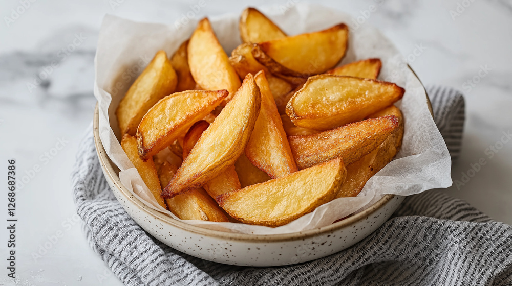 Dish of crispy french fries on a beautiful background Dish of crispy french fries on a beautiful background