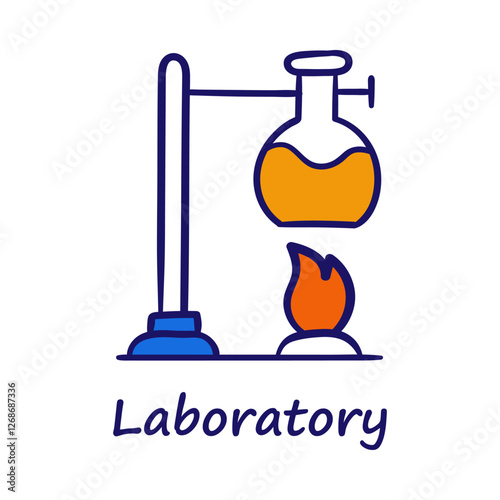 Vector icon for Laboratory. A chemistry flask heated over a burner representing scientific testing and chemical analysis.