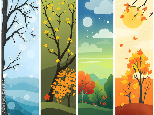 Four different seasons are shown in a series of posters