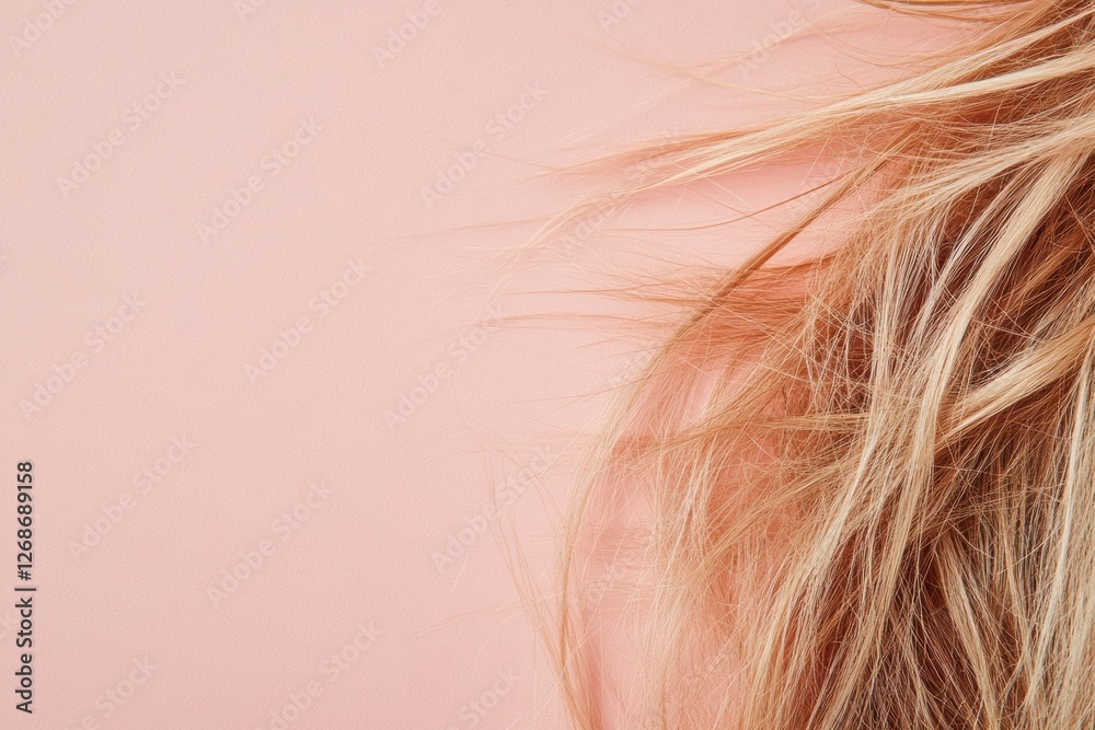 Fototapeta premium Frayed hair tips with split ends on a soft colored background allowing for text placement. Generative AI