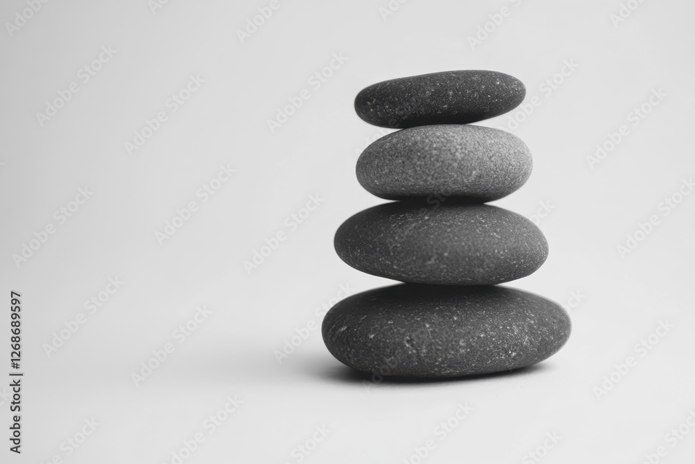 Four smooth gray stones are stacked on top of each other Four smooth gray stones are stacked on top of each other