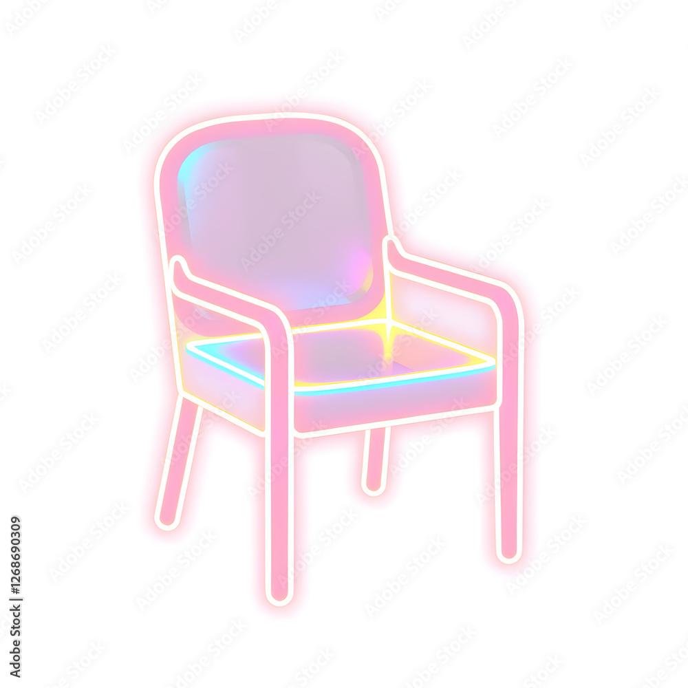 Chair holographic 3D icon. neon symbol vector illustration isolated on white background. Generative AI Chair holographic 3D icon. neon symbol vector illustration isolated on white background. Generative AI