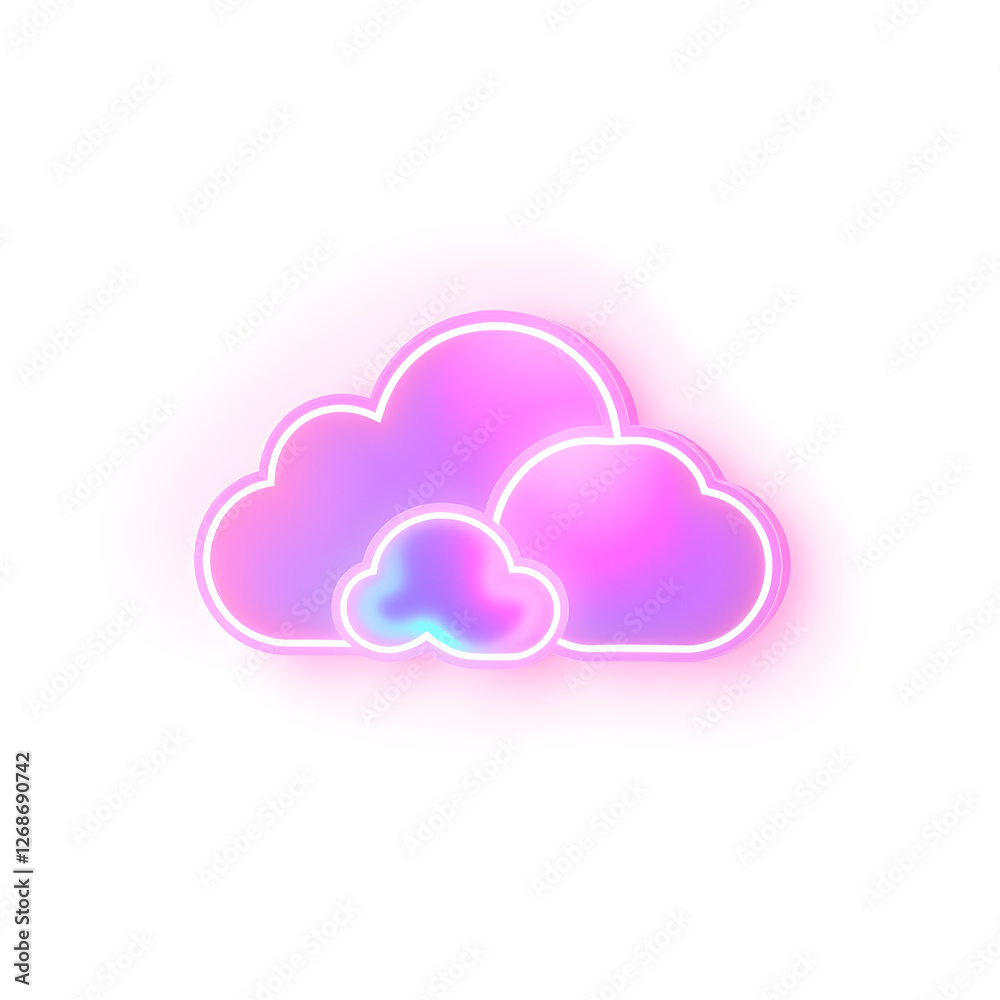 Cloud holographic 3D icon. neon symbol vector illustration isolated on white background. Generative AI Cloud holographic 3D icon. neon symbol vector illustration isolated on white background. Generative AI