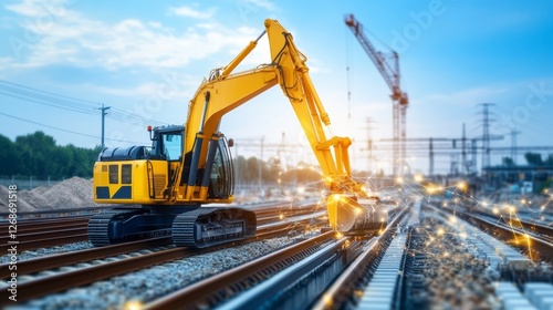 Excavator Working on Railway Tracks