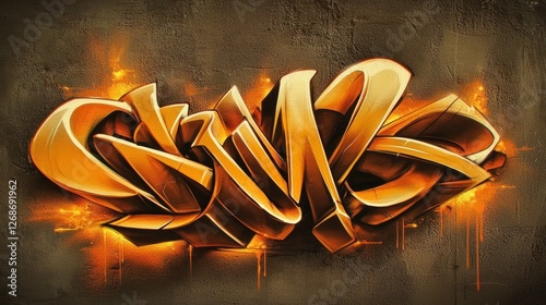 Fototapeta Naklejka Na Ścianę i Meble -  Golden graffiti word art on a textured wall with fire effects