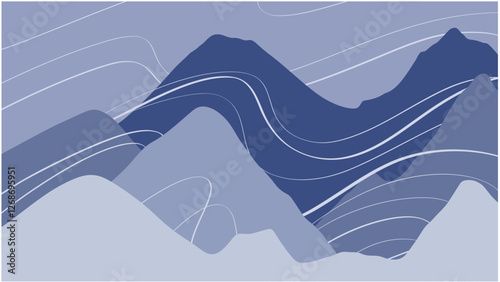 Snowy Night Montain Lendscape With Flowing Abstract Line.eps