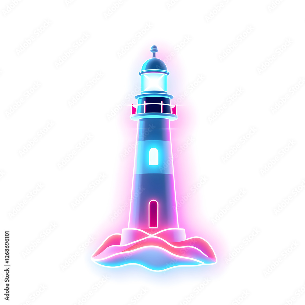 Lighthouse holographic 3D icon. neon symbol vector illustration isolated on white background. Generative AI Lighthouse holographic 3D icon. neon symbol vector illustration isolated on white background. Generative AI