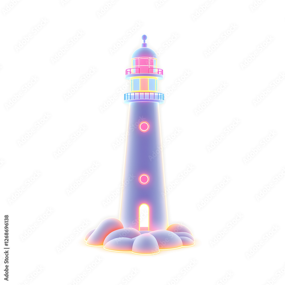 Lighthouse holographic 3D icon. neon symbol vector illustration isolated on white background. Generative AI Lighthouse holographic 3D icon. neon symbol vector illustration isolated on white background. Generative AI