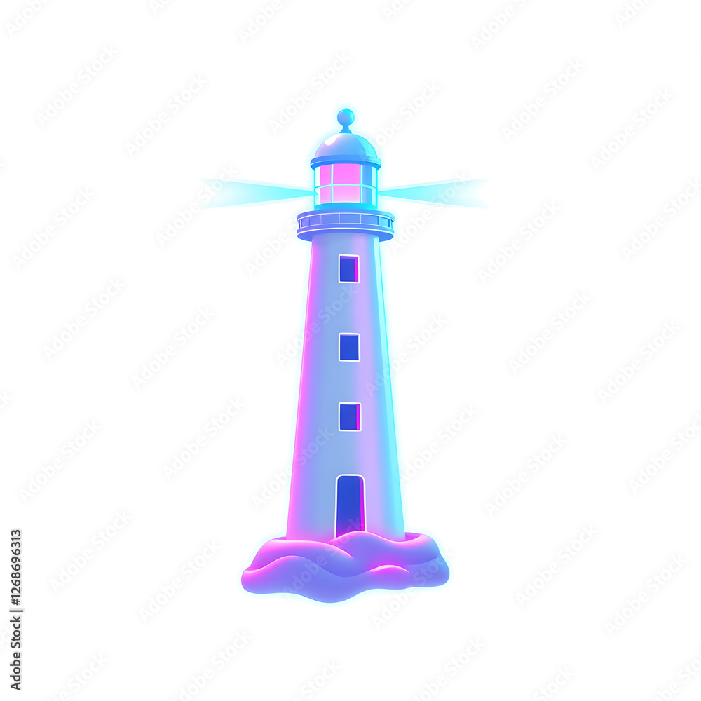 Lighthouse holographic 3D icon. neon symbol vector illustration isolated on white background. Generative AI Lighthouse holographic 3D icon. neon symbol vector illustration isolated on white background. Generative AI