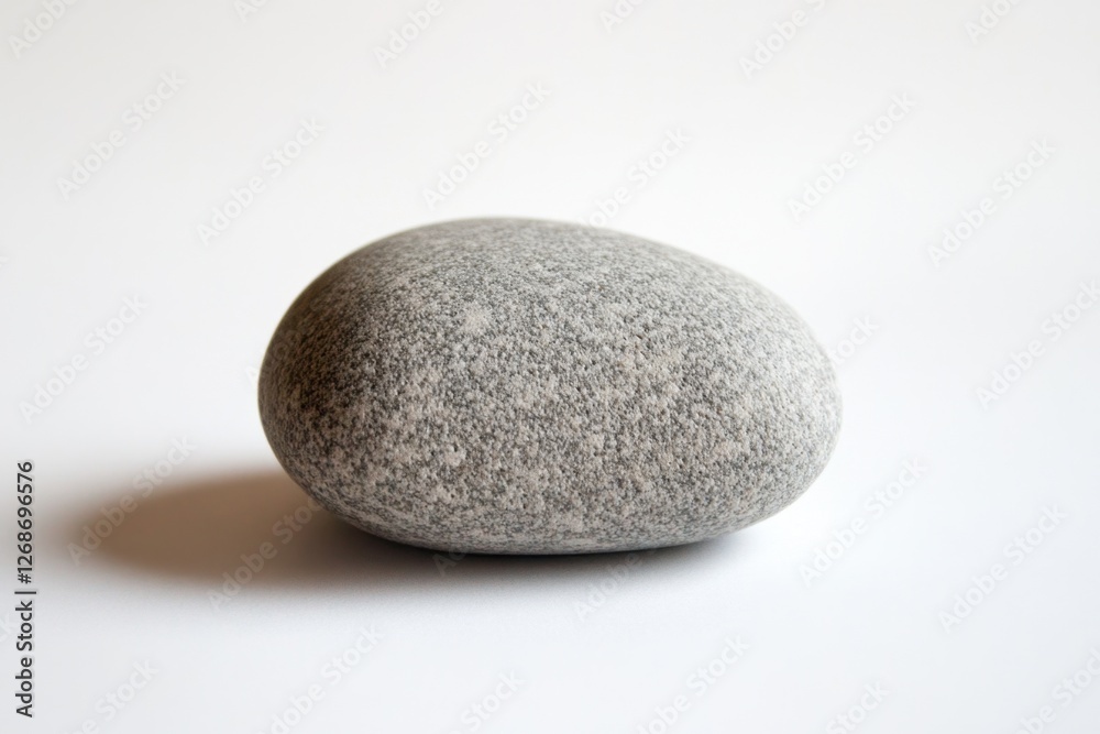 A single smooth gray stone lies on a white surface A single smooth gray stone lies on a white surface
