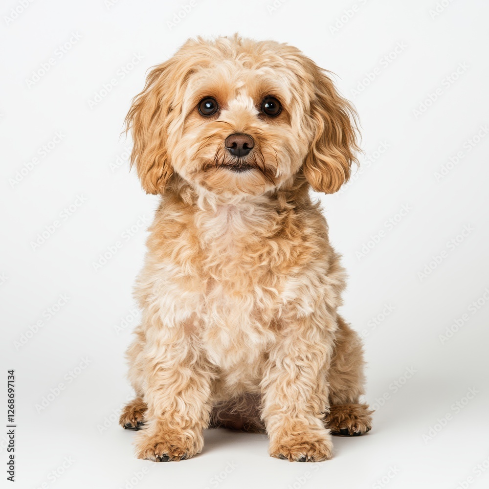 A close-up of a light brown Cockapoo puppy with copy space. A close-up of a light brown Cockapoo puppy with copy space.