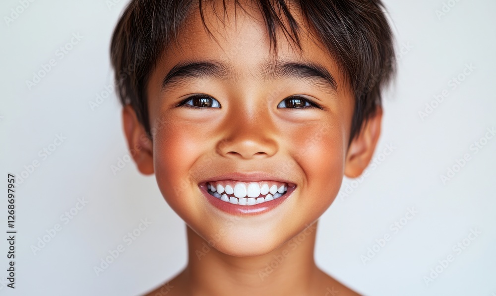 Young boy with bright smile posing against a plain background, showcasing joy and innocence in a cheerful moment Young boy with bright smile posing against a plain background, showcasing joy and innocence in a cheerful moment