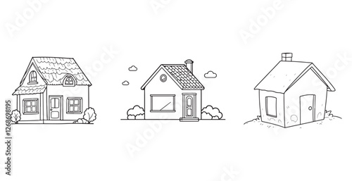 Set of coloring book for kids, house vector