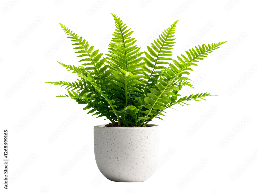 A delicate baby fern in a tiny ceramic pot, isolated on a clean transparent background, PNG file. A delicate baby fern in a tiny ceramic pot, isolated on a clean transparent background, PNG file.