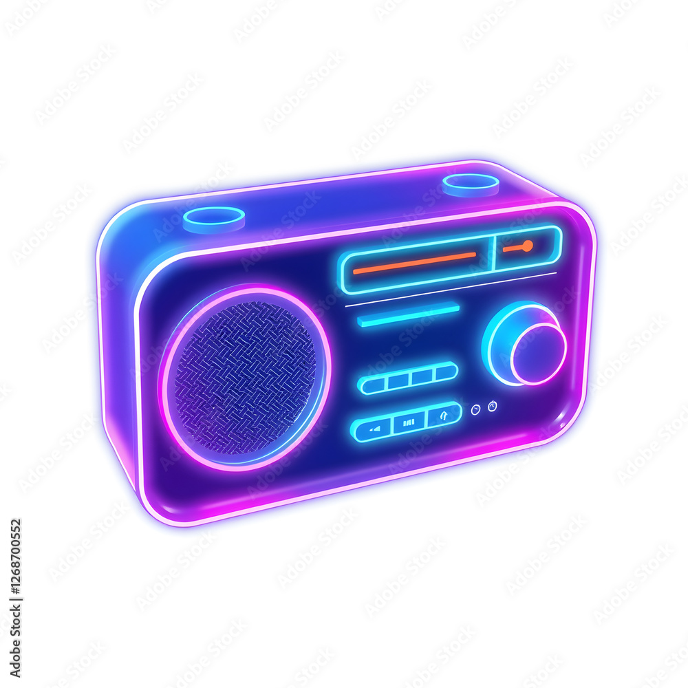 Fototapeta premium Radio holographic 3D icon. neon symbol vector illustration isolated on white background. Generative AI