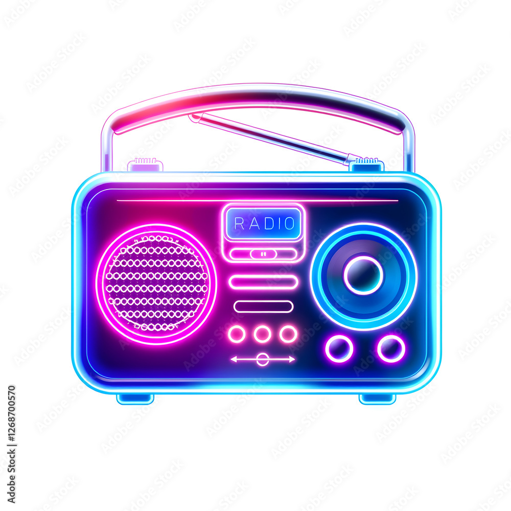 Radio holographic 3D icon. neon symbol vector illustration isolated on white background. Generative AI Radio holographic 3D icon. neon symbol vector illustration isolated on white background. Generative AI