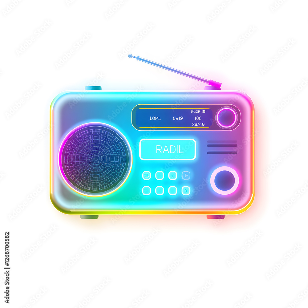 Obraz premium Radio holographic 3D icon. neon symbol vector illustration isolated on white background. Generative AI