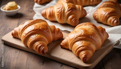 freshly baked croissants on wooden table