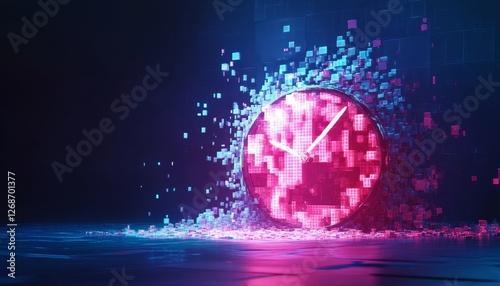 Melting Time, a surreal depiction of a clock dissolving into a fluid form, symbolizing the distortion of time and reality.