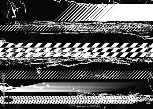 Glitch distorted grunge layer . Noise destroyed texture. Checkered race grunge flag . Overlay grunge texture .Distressed effect .Vector shapes with a speed lines and tire tracks screen print texture.