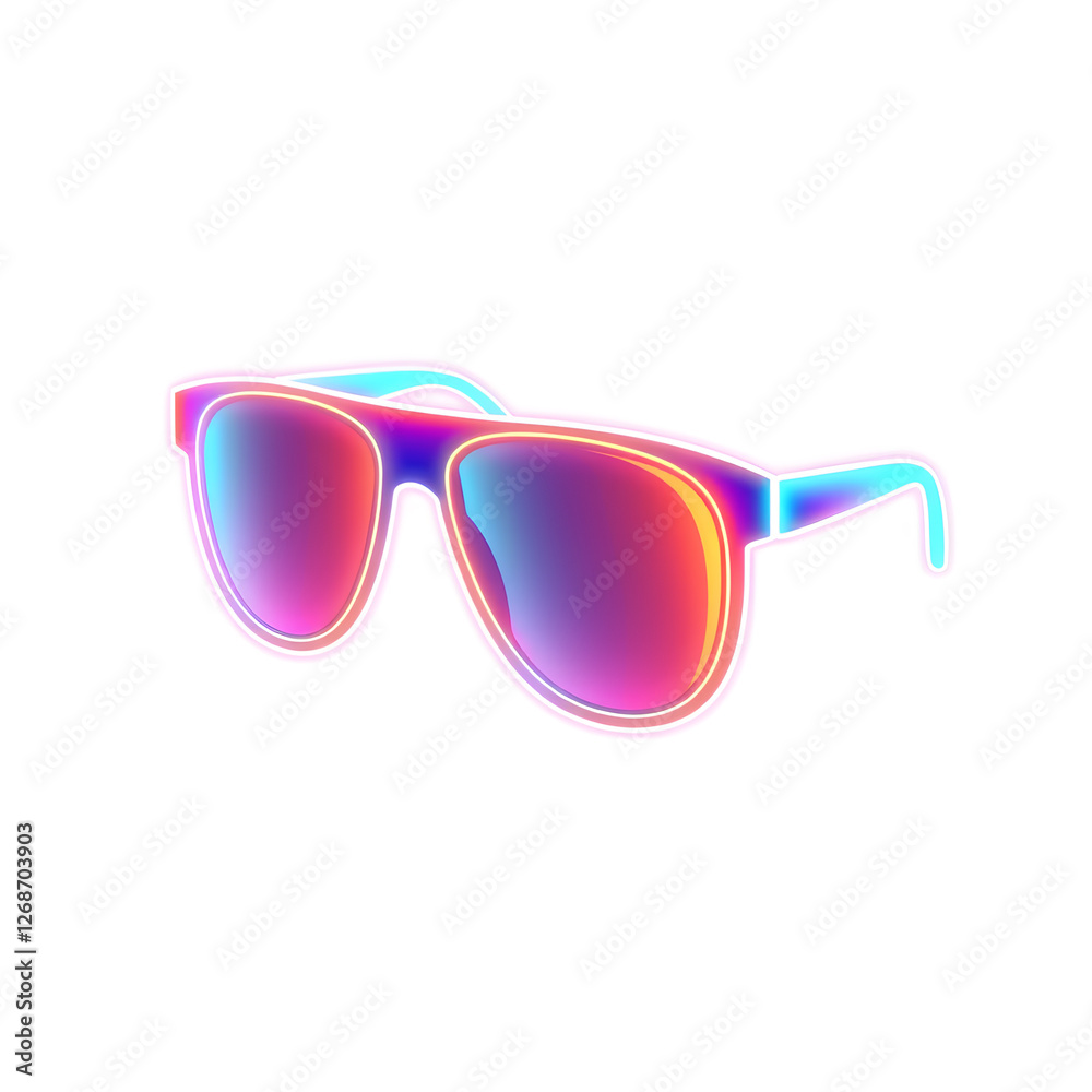 Sunglasses holographic 3D icon. neon symbol vector illustration isolated on white background. Generative AI Sunglasses holographic 3D icon. neon symbol vector illustration isolated on white background. Generative AI