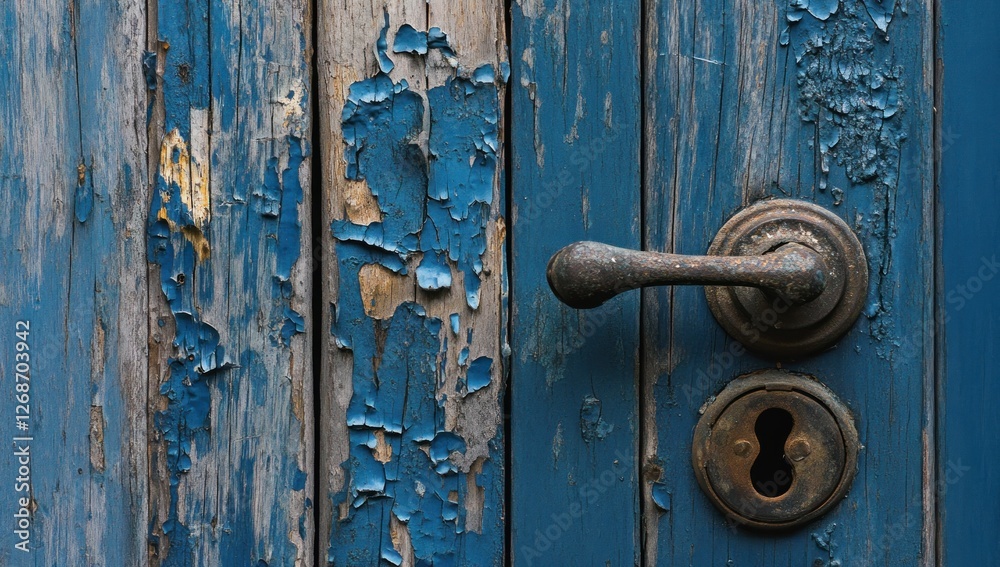 Rustic Charm: A Weathered Blue Door with Antique Hardware Rustic Charm: A Weathered Blue Door with Antique Hardware