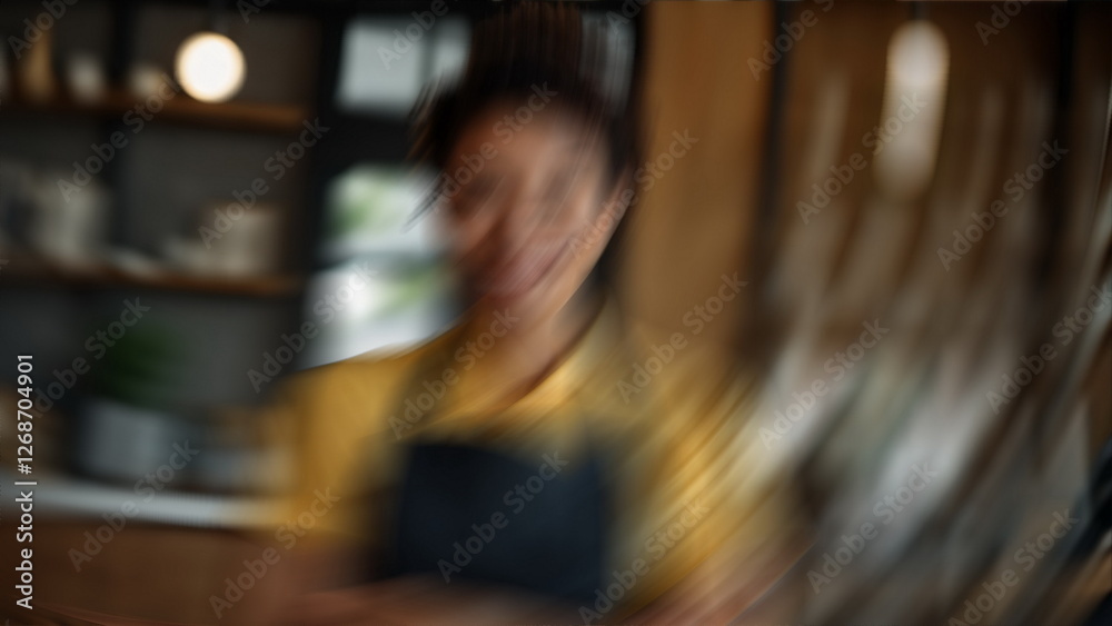 Blurred Motion Elegance: Capturing the Essence of a Welcoming Business Owner Blurred Motion Elegance: Capturing the Essence of a Welcoming Business Owner